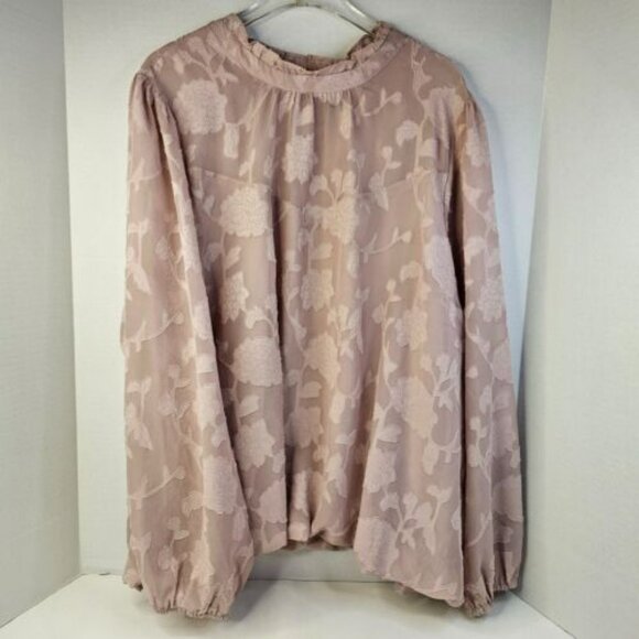 Torrid Floral Long Sleeve Blouse Chiffon Clip Bubble Hem Pink Size 3 3X 22-24 - Picture 1 of 11
